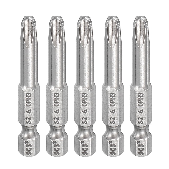5pcs #3 Punta de Destornillador Phillips PH3 Vástago Hexagonal de 1/4" Longitud de 2" (50mm) Varilla Magnética