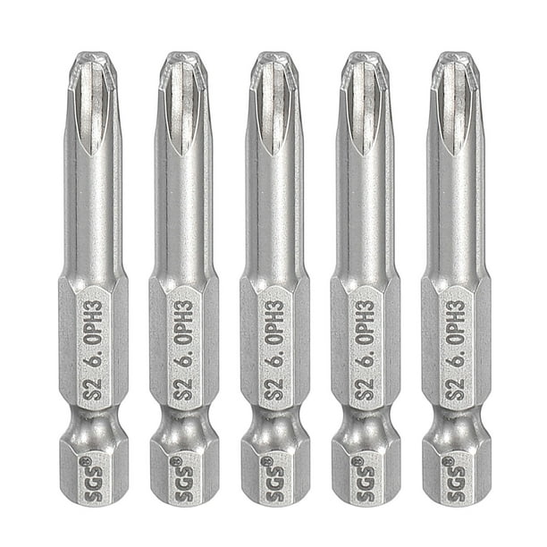 5pcs #3 Punta de Destornillador Phillips PH3 Vástago Hexagonal de 1/4" Longitud de 2" (50mm) Varilla Magnética