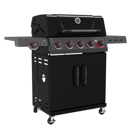 Feasto 5-Burner Propane Gas Grill, Double Deck Lid, Side Sear Burner, 58000 BTU, 686 Sq.In. Cabinet Storage