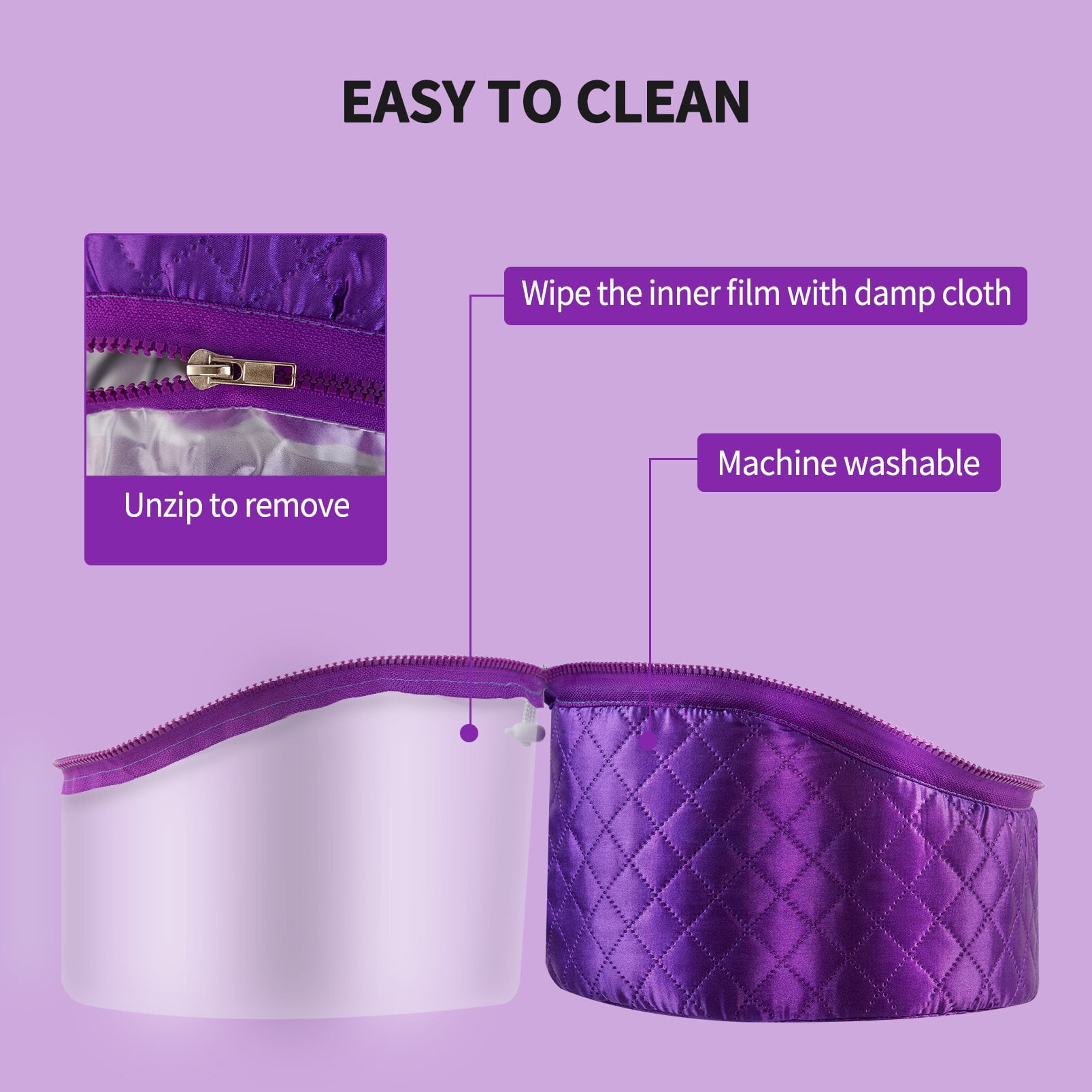Uarter Hair Steamer Cap Practical Deep Conditioning Women Heating Thermal Heat Cap with 3 Mode Temperature Control, Purple