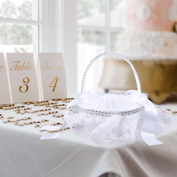 FOMIYES White Lace Wedding Flower Basket for Ceremony, Elegant Multi-Purpose Decorative Display