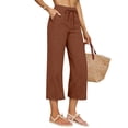 thumbnail image 5 of Women's Cotton Linen Three Quarter Pants High Waisted Solid Color Casual, 5 of 9