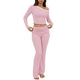 thumbnail image 4 of Miluxas Lounge Sets for Women 2 Piece Outfits Crop Tops with Fold Over Flare Leggings Spring Loungewear Fitted Pajama Sets Pink XL(XL), 4 of 4