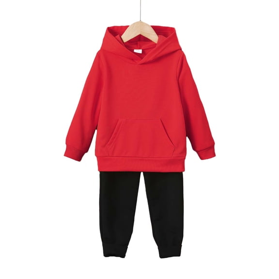 Kucnuzki 3T Toddler Boy Winter Outfits Pants Sets 4T Long Sleeve Casual Stylish Pure Color Hoodie Sweatshirt Elastic Pants 2PCS Set Red
