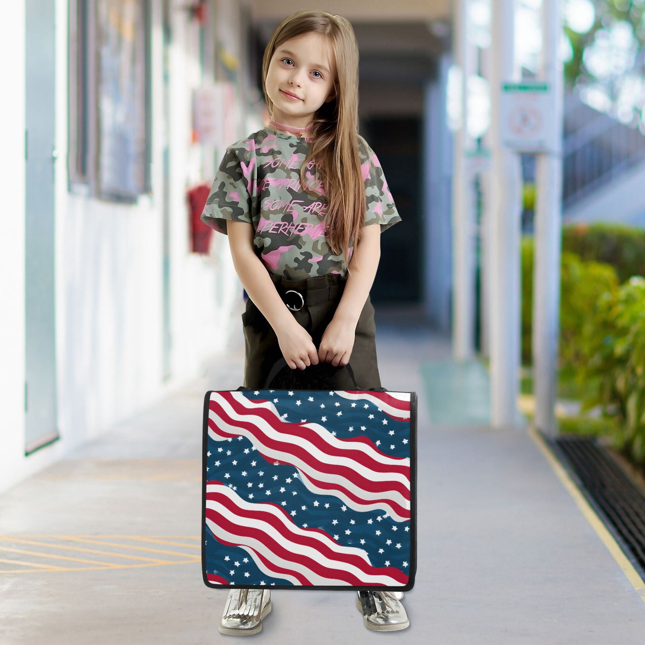 ALAZA Zipper Binder Red Stripes Stars-s1 3 Ring Trapper Keeper File Folder Organizer Bag