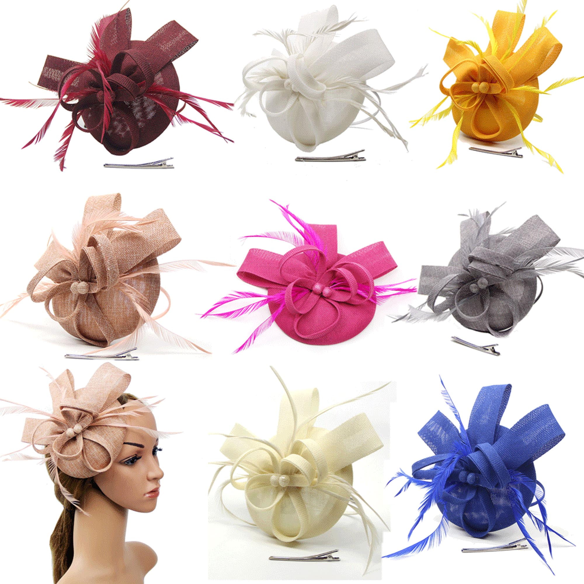 Flower Hair Clip Feathers Mini Top Hat Ladies Wedding Fascinator Royal Ascot 