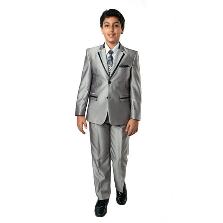 Boys Suit 4 Piece Set Solid Texture Young Man Suit with Trim Lapel by Tazio