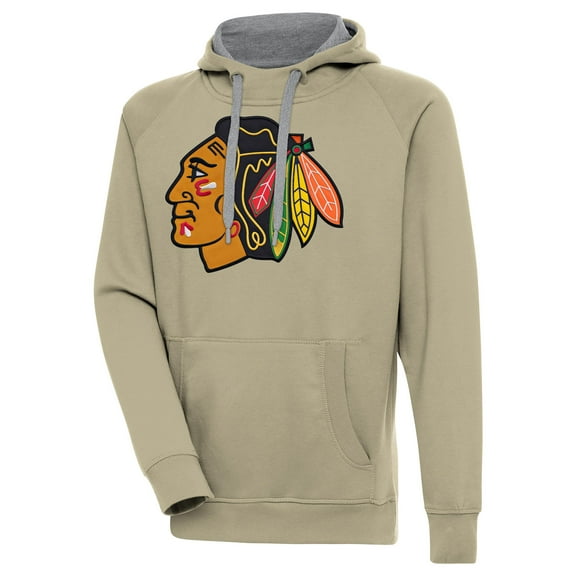 Men's Antigua Khaki Chicago Blackhawks Victory Pullover Hoodie