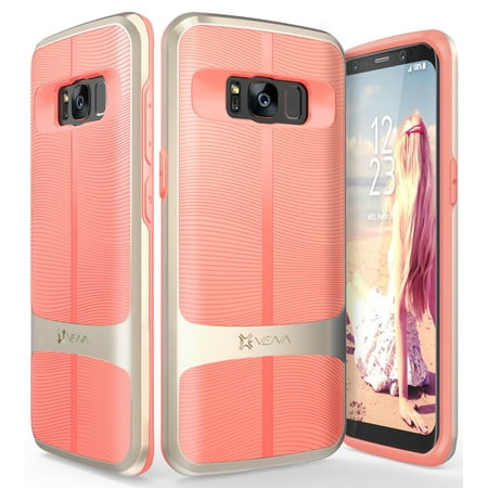 Galaxy S8 Case, Vena [vAllure] Wave Texture [Bumper Frame][CornerGuard Shockproof | Strong Grip] Slim Hybrid Cover for Samsung Galaxy S8 (Gold/Coral Pink)