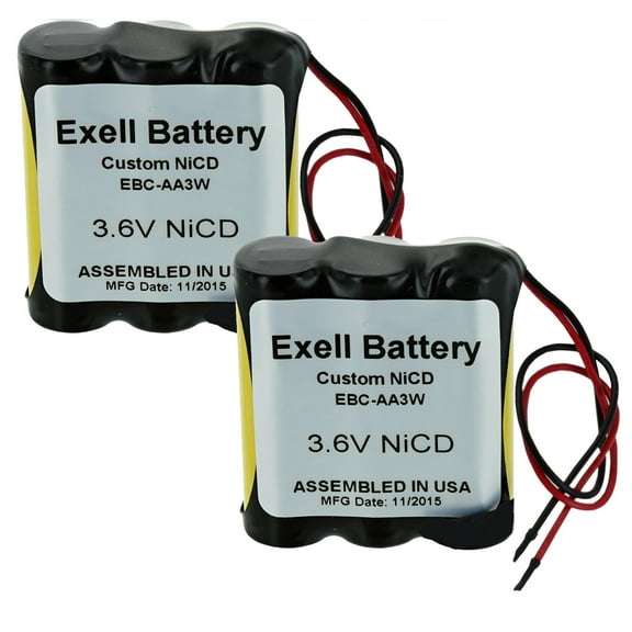 2pc Exell 3.6V Custom NiCd 1000mAh Battery Pack w/ 5" AWG Bare Wire Leads