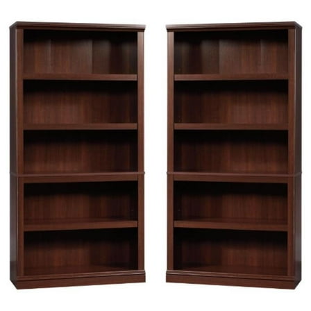 Bowery Hill Engineered Wood 5 Shelf Bookcase in Select Cherry - Set of 2