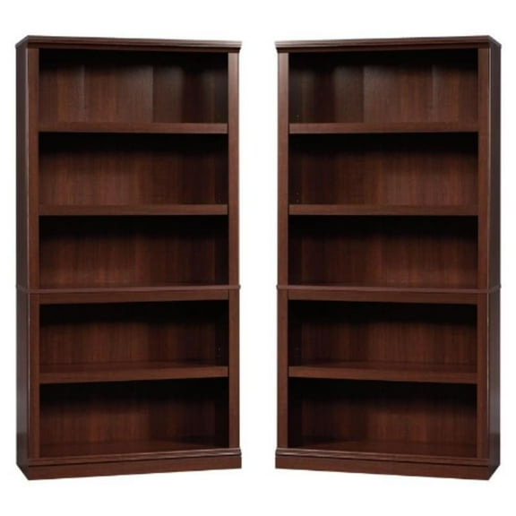 Bowery Hill Engineered Wood 5 Shelf Bookcase in Select Cherry - Set of 2