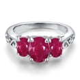 thumbnail image 3 of Gem Stone King 925 Sterling Silver Red Ruby Filigree Style 3 Stone Ring for Women (2.80 Cttw, Oval 8X6MM and 6X4MM) (Size 8), 3 of 6