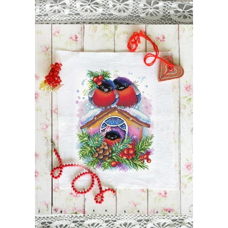 UPC: 4627128736978 | Counted Cross-Stitch Kit Winter House SM-440 Needlework Bird House Red By MP Studia