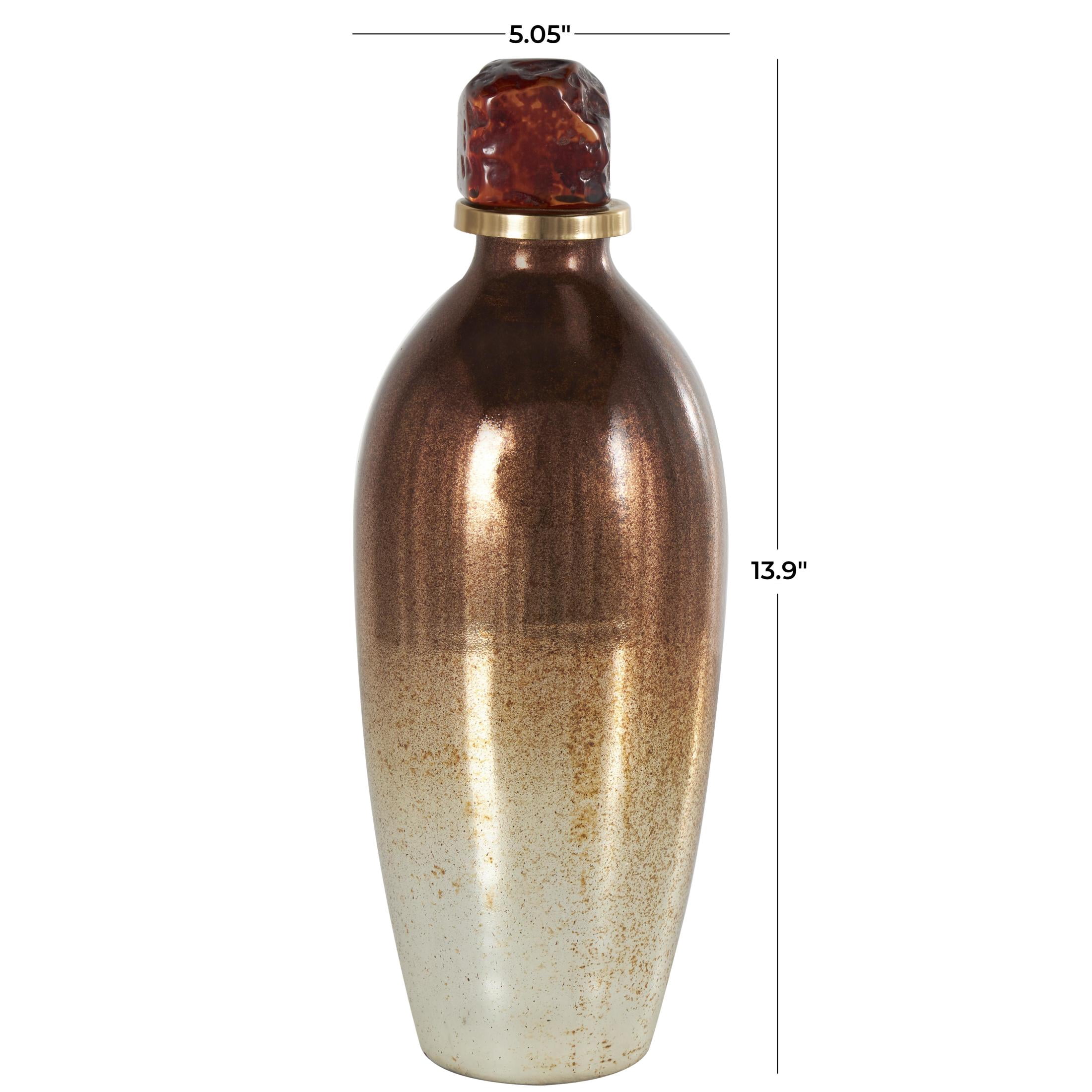 DecMode 5" x 14" Copper Glass Speckled Ombre Decorative Jars with Textured Top Knob and Gold and Beige Accents, 1-Piece