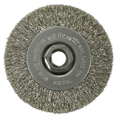 

Narrow Face Crimped Wire Wheel 4 In Dia X 1/2 In W 0.014 In Steel Wire 14000 Rpm | Bundle of 5 Each