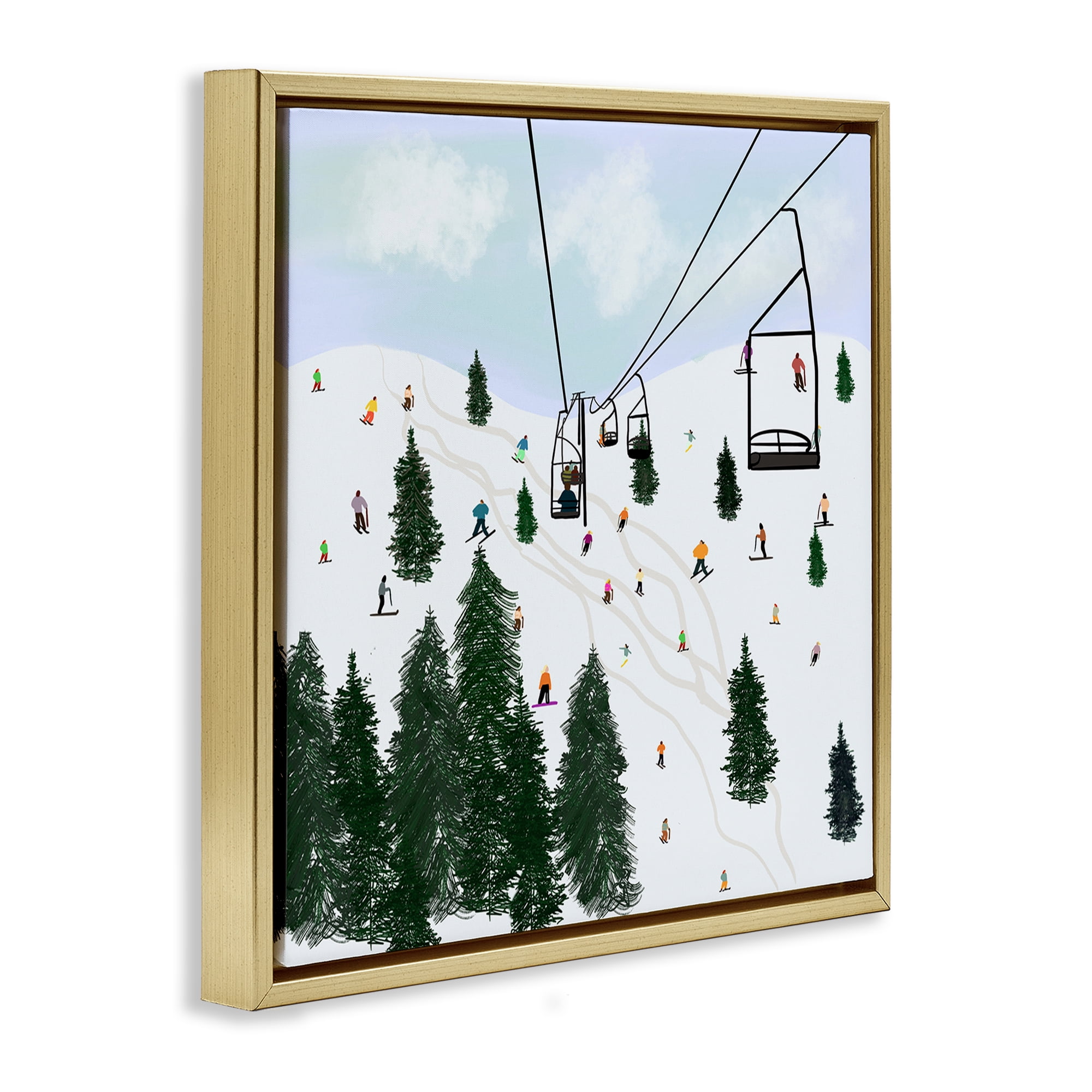 Stupell Industries Ski Lift & Slopes Landscape & Nature Painting Gold Floater Framed Canvas Art Print Wall Art, 25 x 25