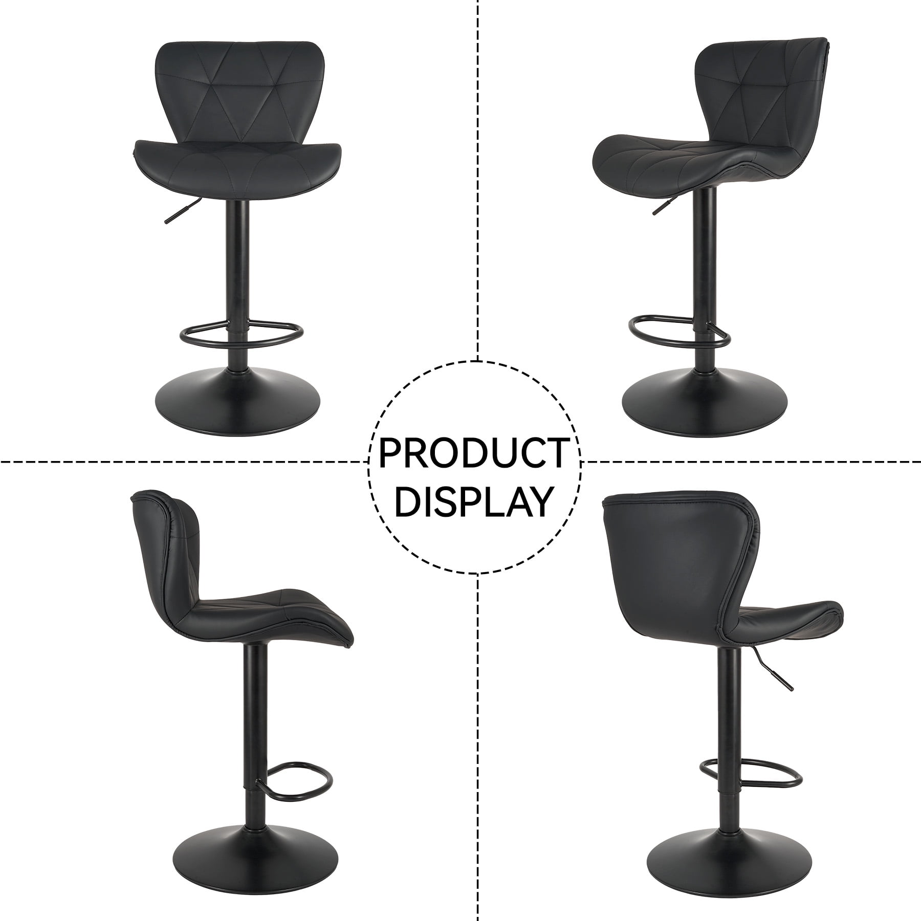 Hawsaiy Modern Bar Stools Set of 1, Adjustable Faux Leather Upholstered Swivel Bar Stools, Counter Height Bar Chairs with Back for Kitchen Island, Black