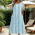thumbnail image 2 of Edvintorg Women's Summer Dresses Striped Boho Crew Neck Cold Shoulder Loose Fit Casual Long Dress with Pockets Sundresses for Women Light Blue Xl, 2 of 6