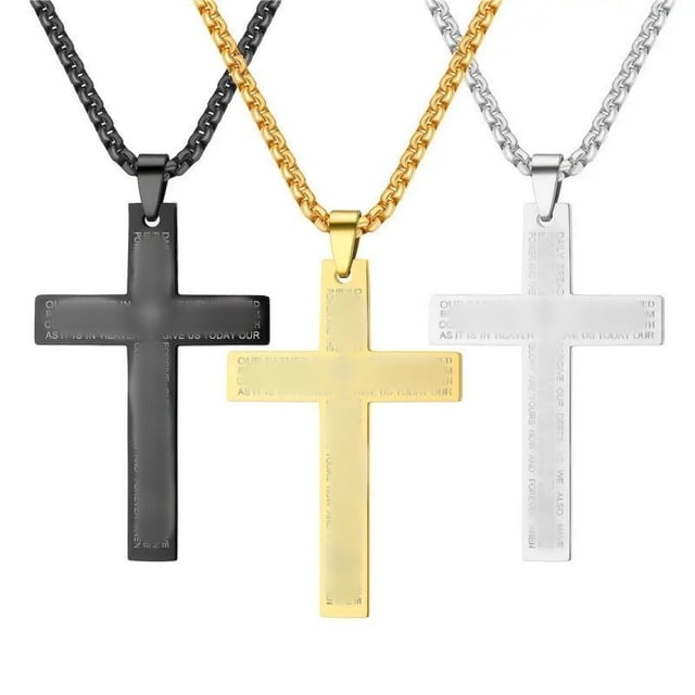 Collar de Cruz de Acero de Titanio Grueso para Hombre, Dije de Tendencia hip-hop Que No Se Desvanece, Juego a Juego con Escrituras Religiosas