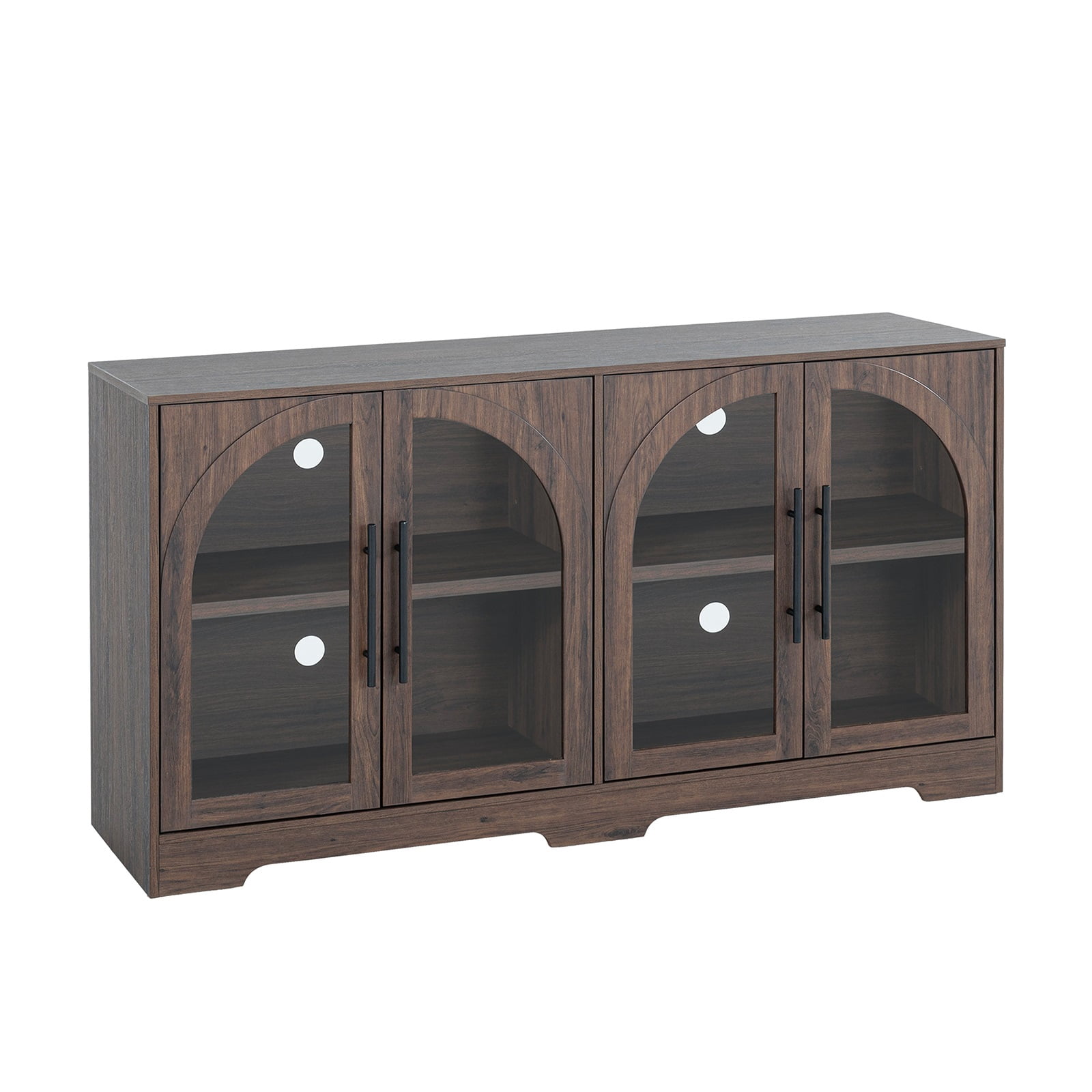 Walnut Finish 1pc Console Metal Handles Tempered Glass Adjustable Shelves Rustic Living Room Furniture