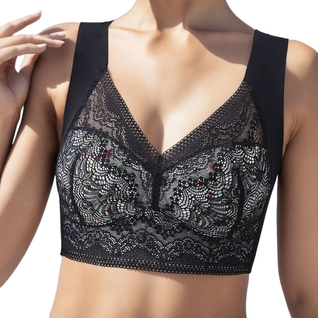PEASKJP Women's Wireless Bra Full Coverage Plus Size Comfort Minimize Bra Wirefree Non Padded, Black XL