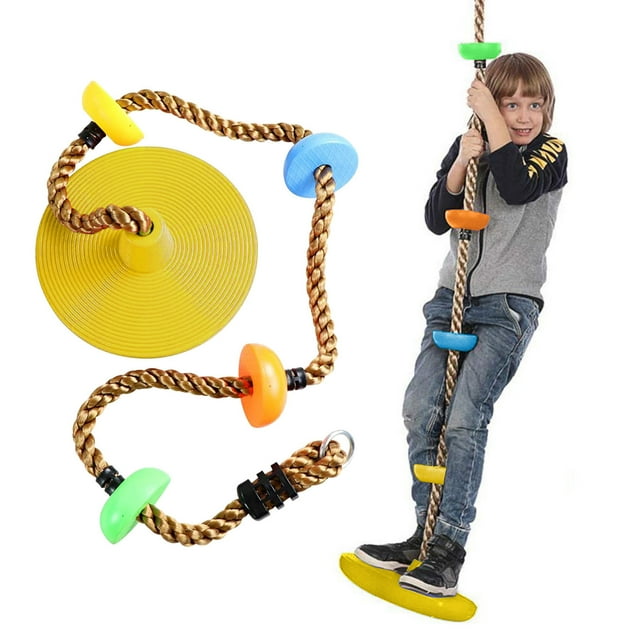 Riforla 12'' Climbing Rope with Platform & Disc Tree Swing Seat Set Fun for Kids Outdoor Yellow