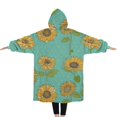 thumbnail image 2 of Oversized Wearable Blanket Hoodie,Blue Sunflower Polka Dot Pattern Sherpa Blanket Hoodie with Super Pockets,Super Warm Fuzzy Pullover for Women & Men, 2 of 6