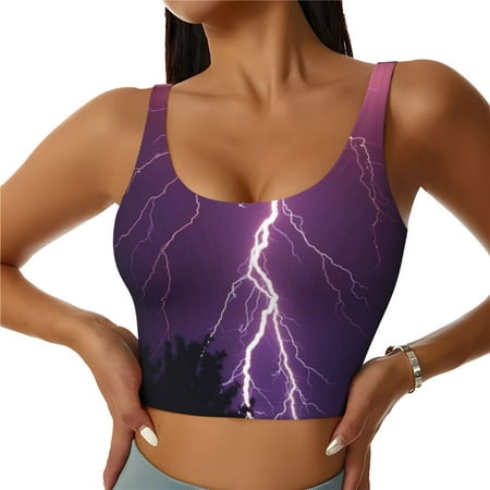 Jgfou Thunderstorm Violet Purple Print Womens Sports Bra - Padded Workout Sports Bras Crop Tank Top