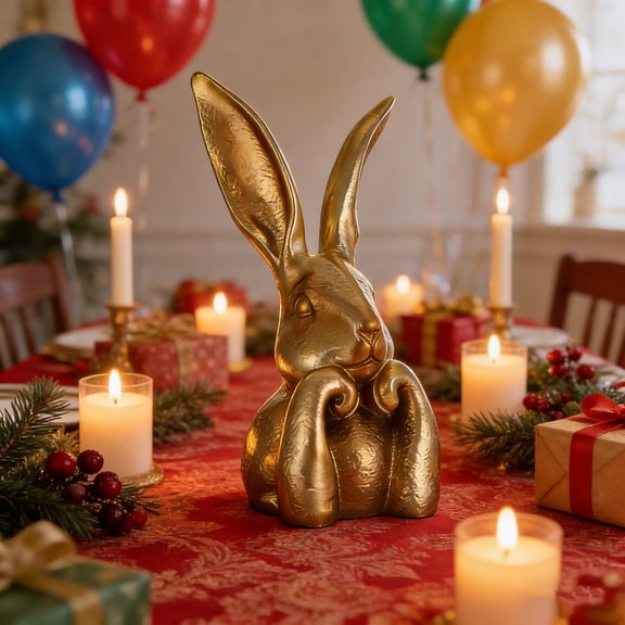 Spring Rabbits Easter Decoration,8" Vintage Gold Resin Bunny Statue Large Rabbit Figurines Easter Table Centerpiece Decorative Bunny Sculpture Collectibles Gift for Home Indoor Decor