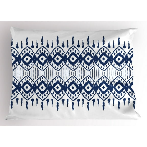 Ambesonne Ikat Pillow Sham, Eastern Borders, 26" X 20", Navy Blue and White