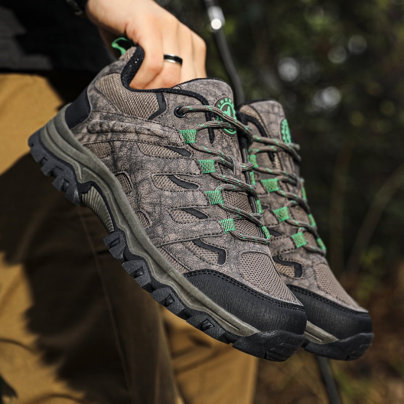 Men's Suede & Mesh Hiking Shoes, Breathable Outdoor Trail Sneakers, Non-Slip Rubber Outsole, Shock Absorption Comfortable Footwear for Trekking, Camping, and Daily Outdoor Activities