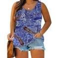 thumbnail image 2 of Verano camisetas sin mangas para las mujeres Verano Mujer sin mangas Floral impreso botón de talla grande camisetas sin mangas suelta cuello redondo chaleco camisetas túnicas camiseta (Blue, XL), 2 of 6