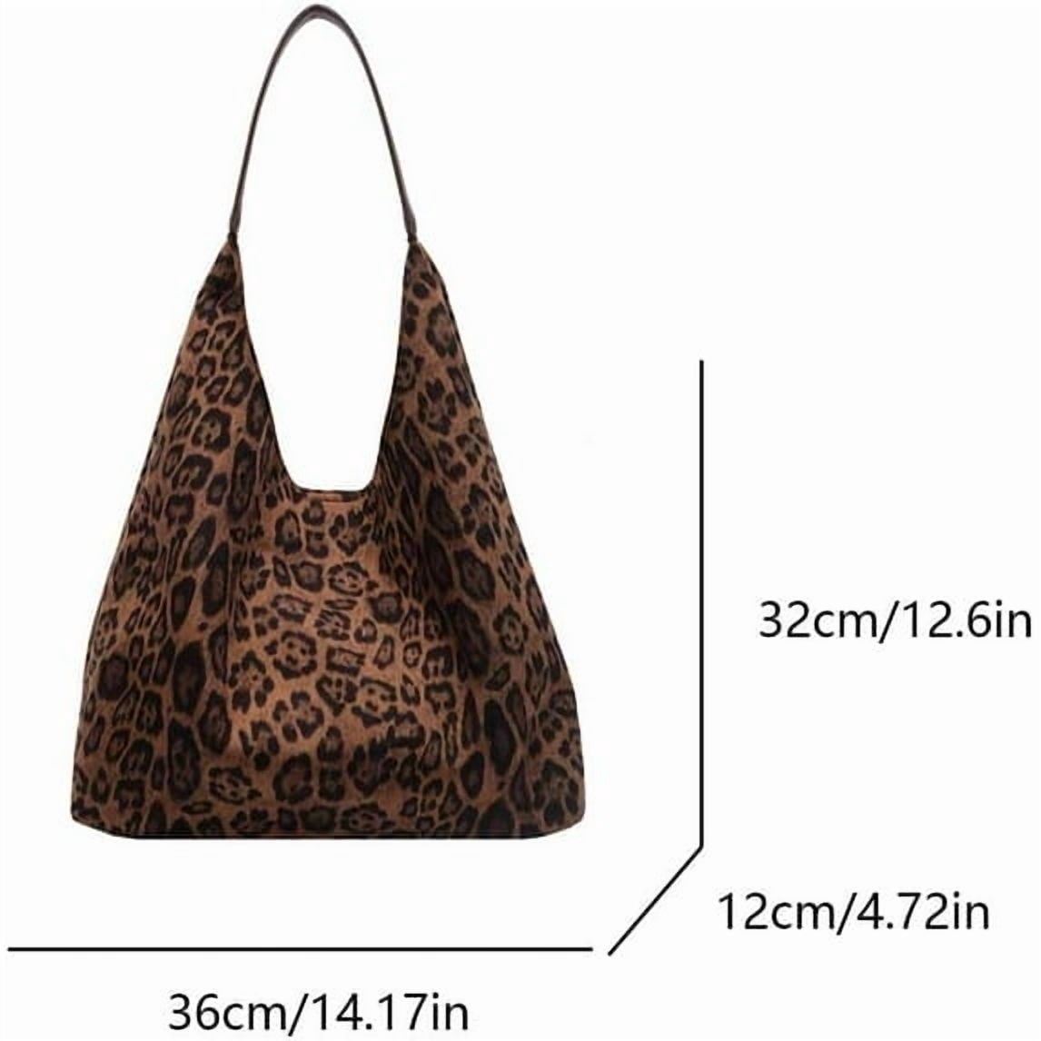 Leopard Tote Bag for Women,Cute Bag Cheetah Print Purse,Vintage Slouchy Hobo Bag Large Capacity Tote Bag Suede Bag