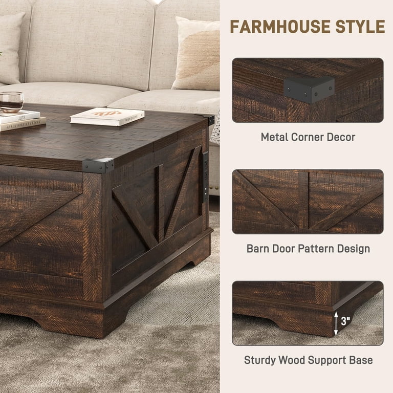 Chvans 40" Farmhouse Lift Top Coffee Table with Power Outlets photo 4
