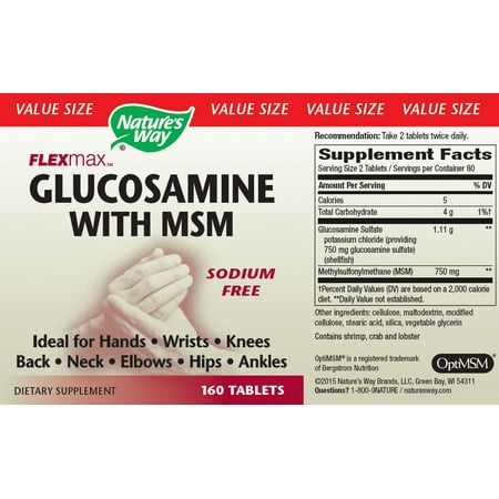 Nature's Way Flexmax Glucosamine with MSM Tablets, Sodium-Free, 160 Ct