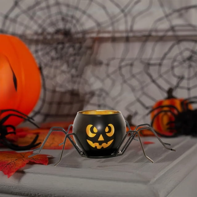Hogar y cocina, Decoración del hogar, Decoración navideña, Candelabro de hierro y vidrio, luces de calabaza de Halloween, candelabro negro, arreglo de escena de fiesta, adornos de decoración de Hallow