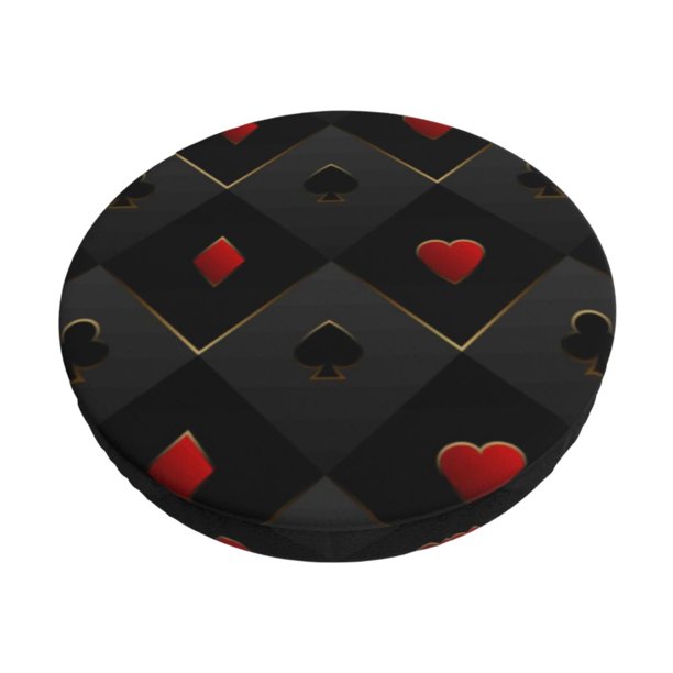 Disketp Red Poker Funda Redonda para Taburete, Funda de Cojín para Silla de Bar Suave y Elástica-13 inch