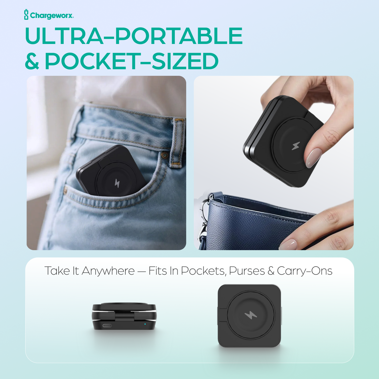 ChargeWorx 3-in-1 Wireless Charging Station, Foldable Magnetic Charger Compatible with MagSafe for iPhone 16/15/14/13/12, Apple Watch & AirPods, 15W Fast Wireless Dock, Travel Charger for Apple