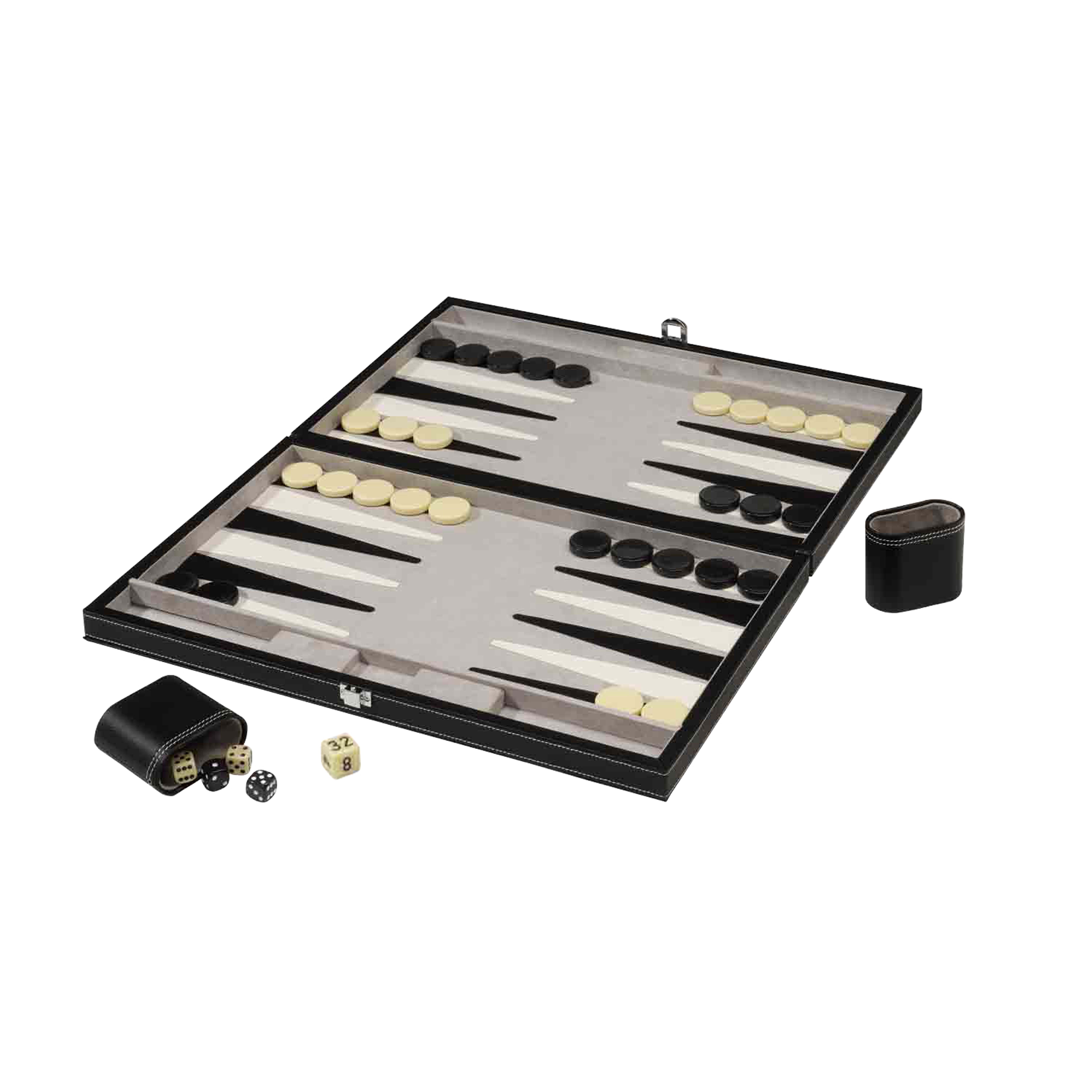 15In Backgammon Set With Stitched Black Leatherette Case Ggam-201 