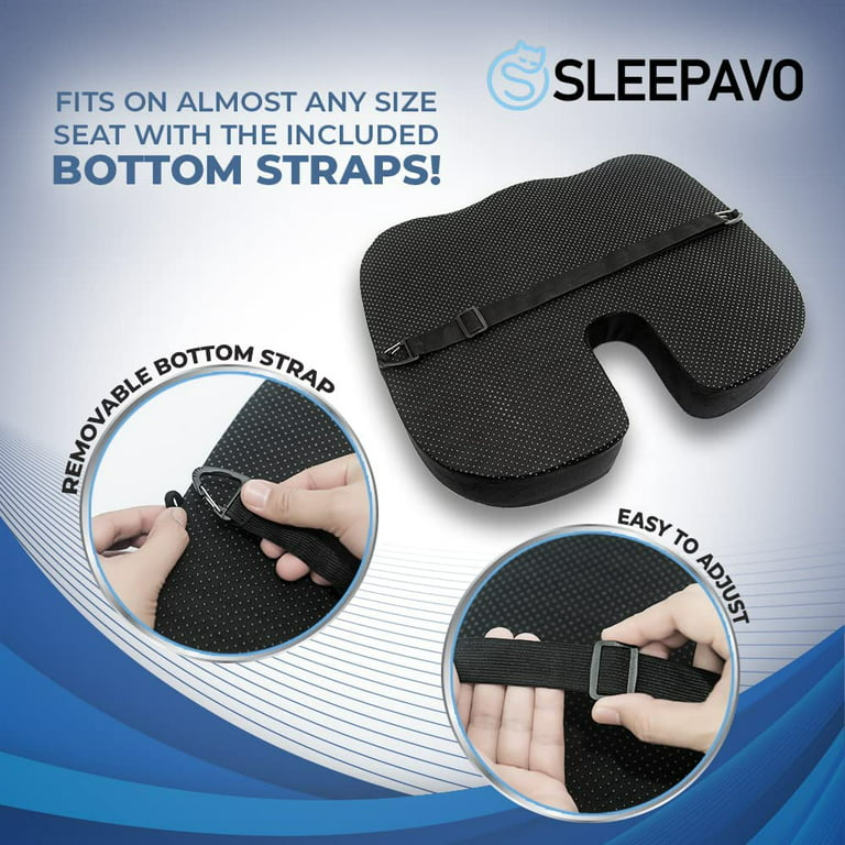 Sleepavo Black Memory Foam Seat Cushion for Office Chair - Cooling Gel  Pillow for Sciatica Coccyx Back Tailbone, Lower Back Pain Relief - Chair  Pad