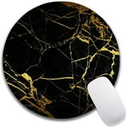 Black Gold Marble Mouse Pad, Waterproof Circular Small Round Mousepad Non-Slip Rubber Base MousePads for Office Home
