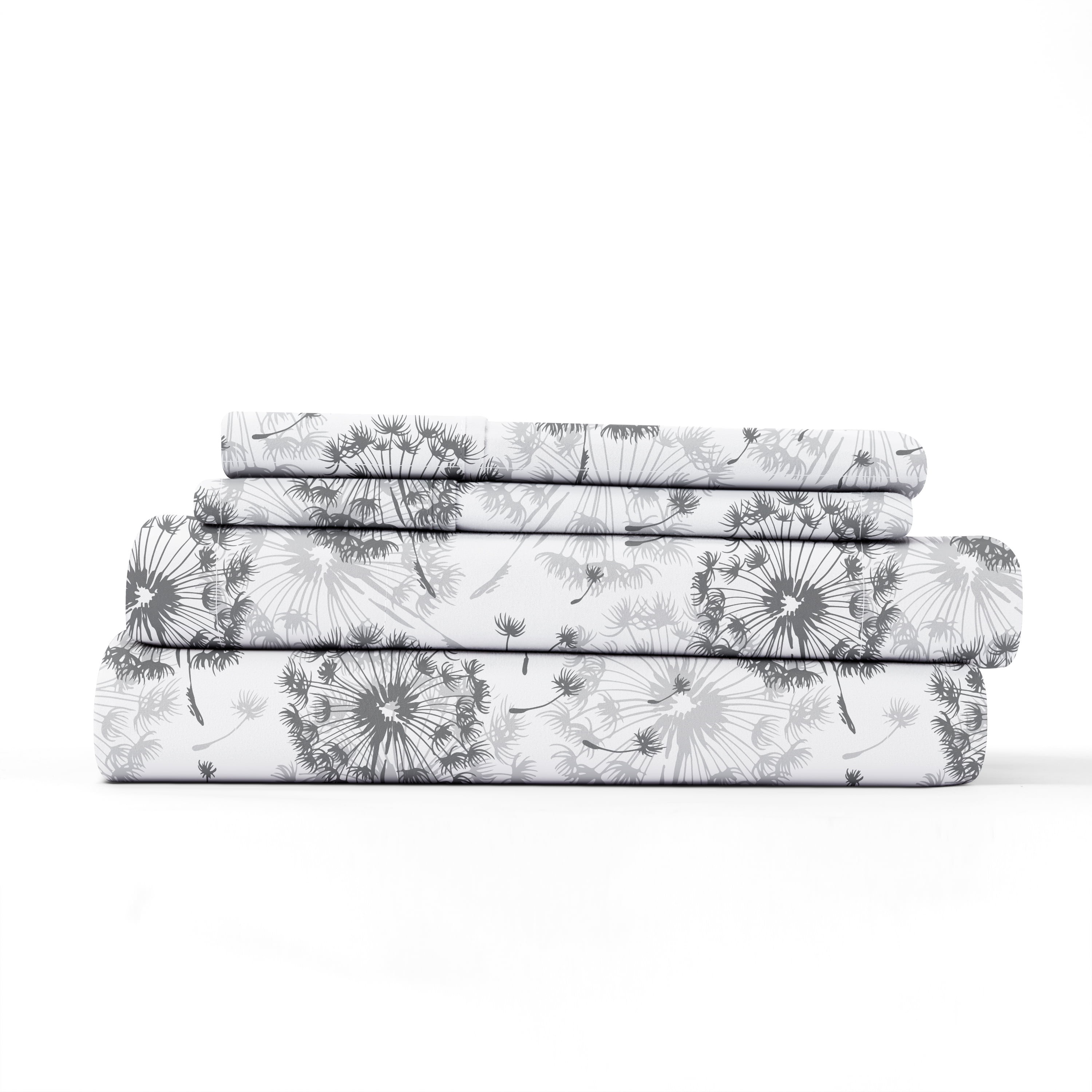Noble Linens 4 Piece Pattern Microfiber Bed Sheets Set, Light Gray Make a Wish, King