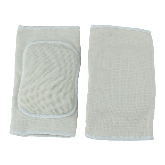 Sports Activities White Hem Sponge Elastic Knee Pads Protector Beige Pair