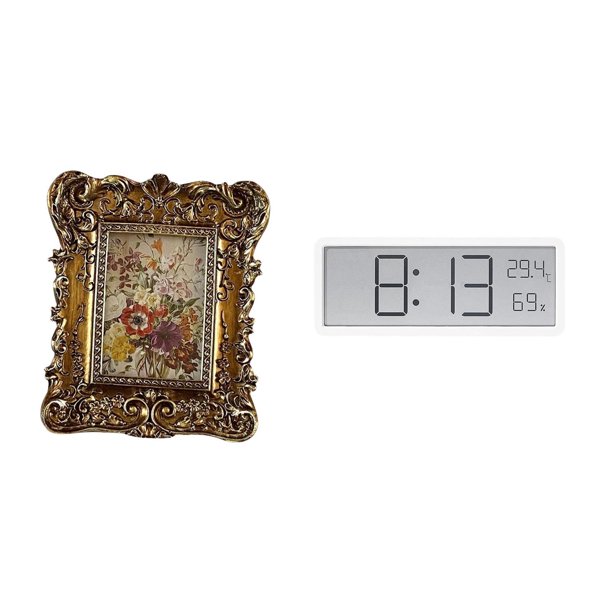 Marco De Fotos Floral Tallado A Mano Con Gran Pantalla, Soporte Para Temperatura Y Humedad, Antiguo, Para Oficina, Dormitorio, Decoración Del Hogar, Regalo De Boda Y Aula.