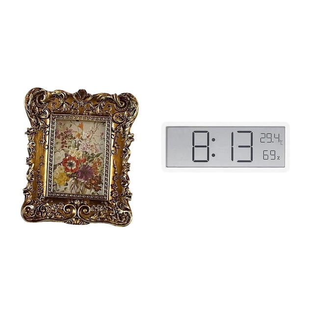 Marco De Fotos Floral Tallado A Mano Con Gran Pantalla, Soporte Para Temperatura Y Humedad, Antiguo, Para Oficina, Dormitorio, Decoración Del Hogar, Regalo De Boda Y Aula.