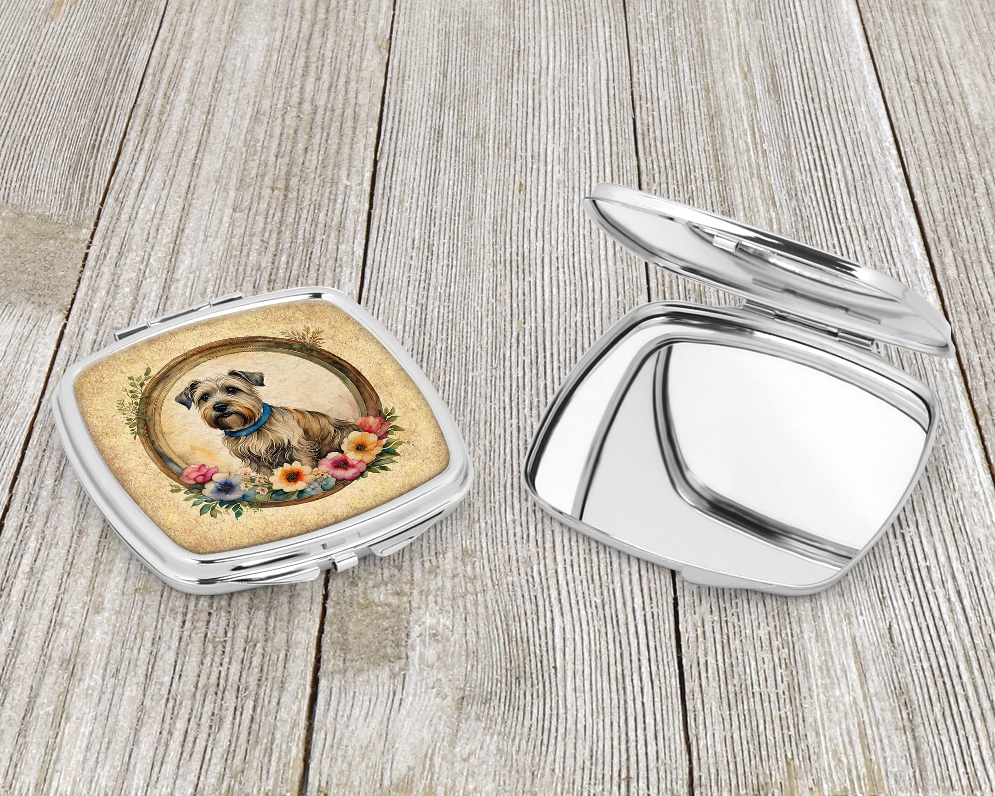 Glen of Imaal Terrier and Flowers Compact Mirror 2.75 in x 3 in