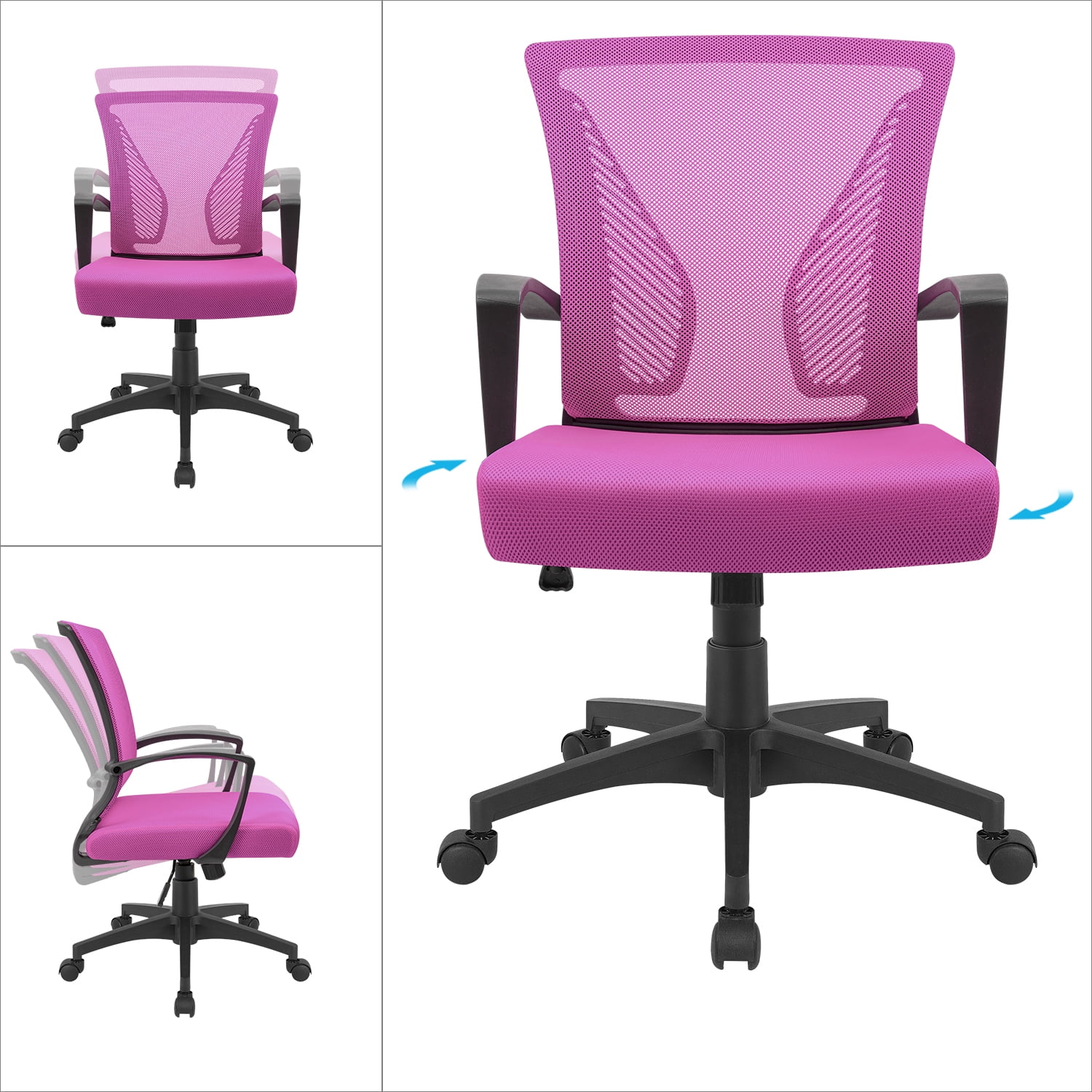 Lacoo Mid-Back Office Desk Chair Ergonomic Mesh Task Chair with Lumbar  Support, Pink 