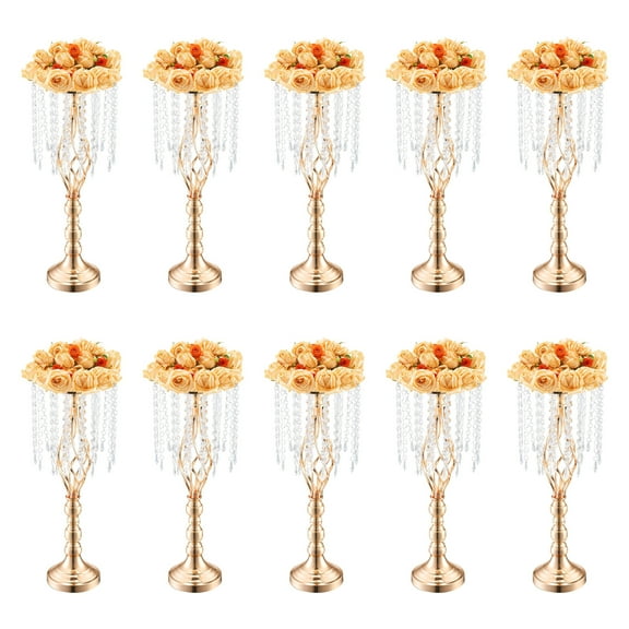 SHENGJINSH 10PCS 55cm/21.65” Tall Crystal Wedding Flower Stand Vase for Party Decor