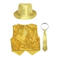 thumbnail image 4 of TTAO Kids Boys Sparkly Waistcoat Modern Jazz Latin Hip Hop Dance Top Vest with Hat Necktie Set Gold 8-9, 4 of 5